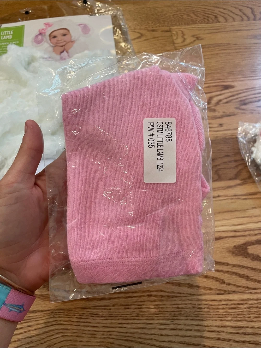 Little Lamb Infant Pink Costume Dress with Hood, Booties & Tights